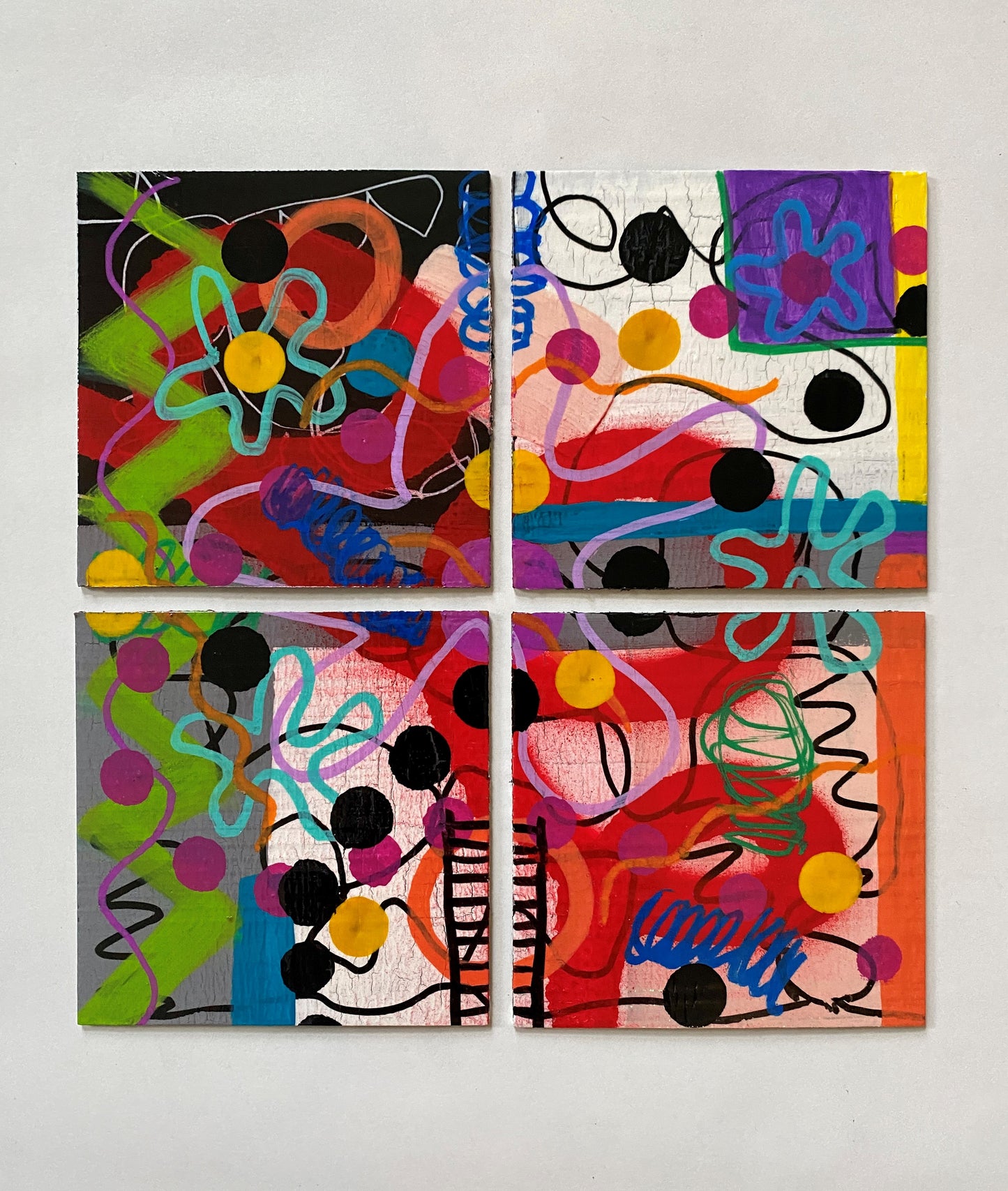 Quadiptych Coaster Set #1 (4x4) - Abstract graffiti hand painted