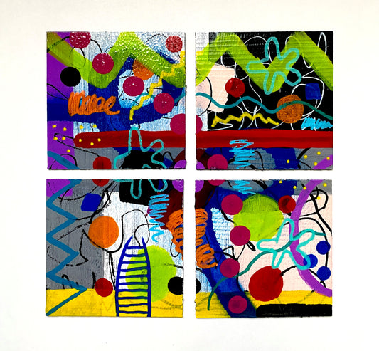 Quadiptych Coaster Set #2 (4x4) - Abstract graffiti hand painted