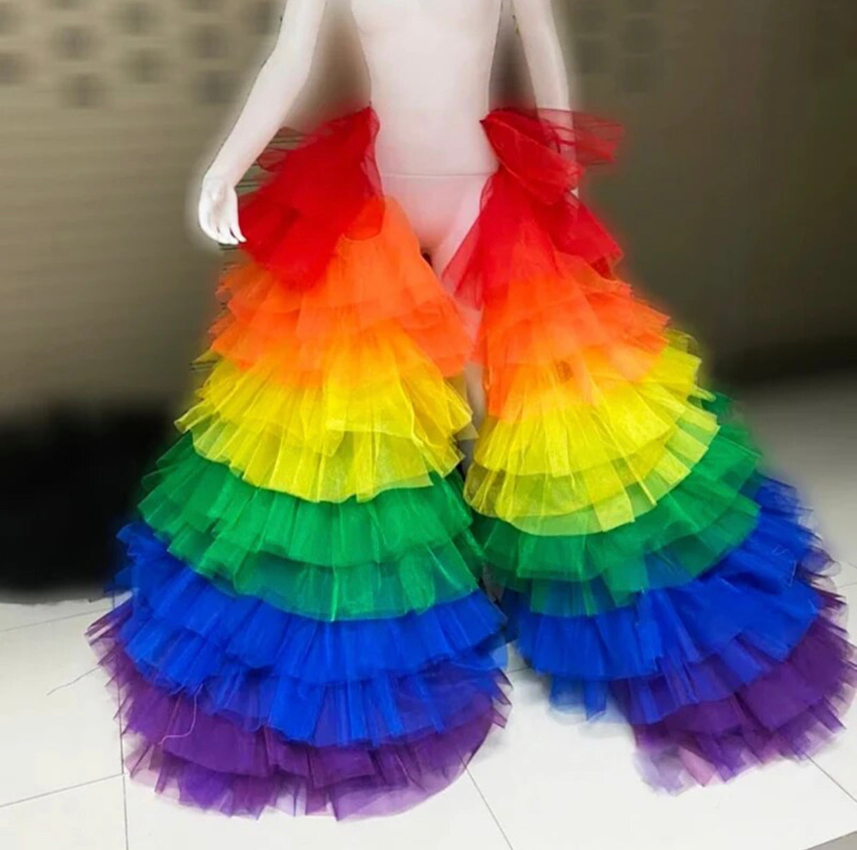 Custom Made:  Rainbow LGBT Fluffy Tiered Tulle Detachable Long Wedding Skirt (S-XXL)