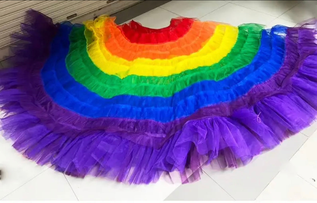 Custom Made:  Rainbow LGBT Fluffy Tiered Tulle Detachable Long Wedding Skirt (S-XXL)
