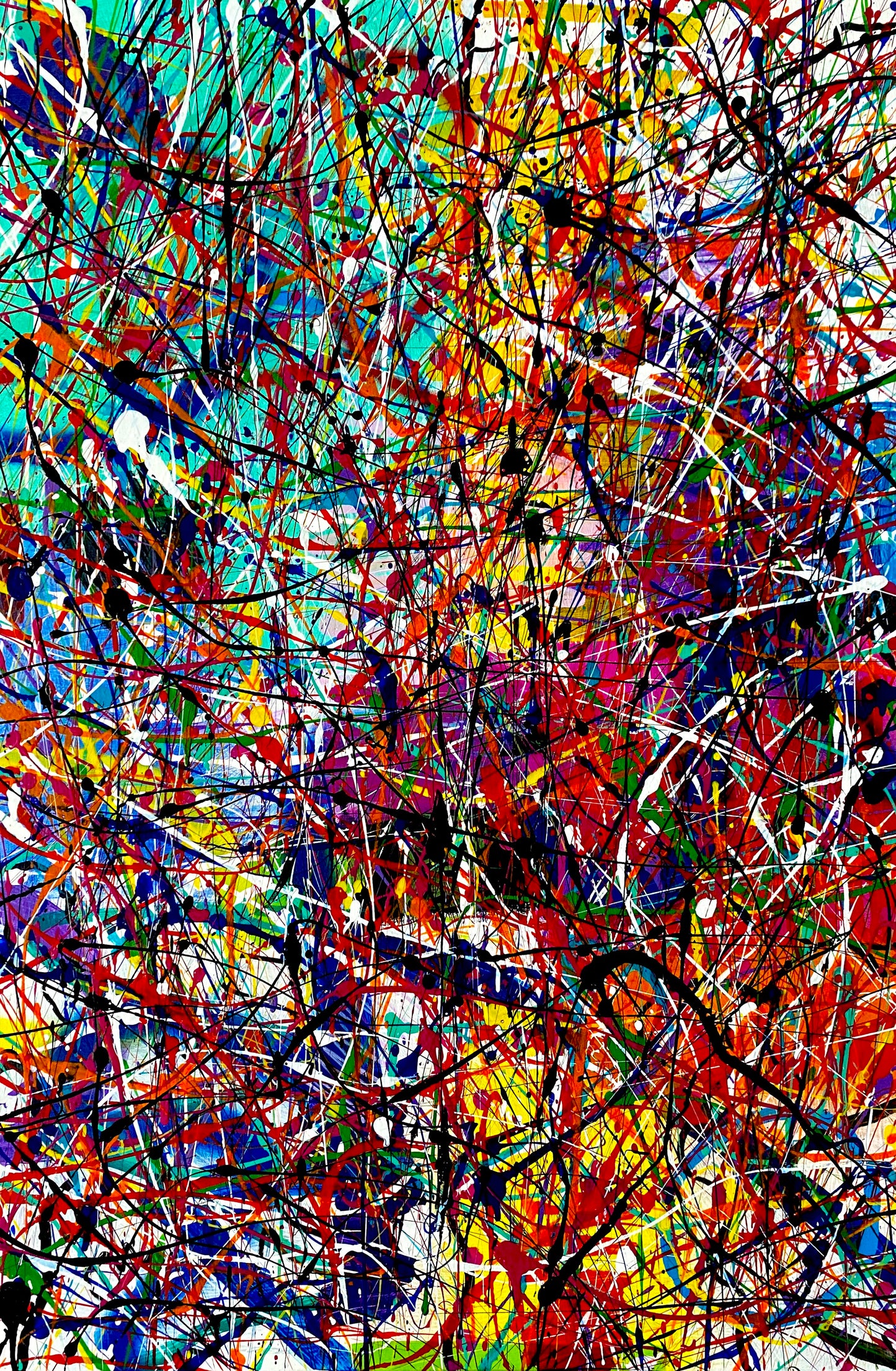 Rainy Day (24x36) - Abstract mixed media Jackson Pollock style canvas painting