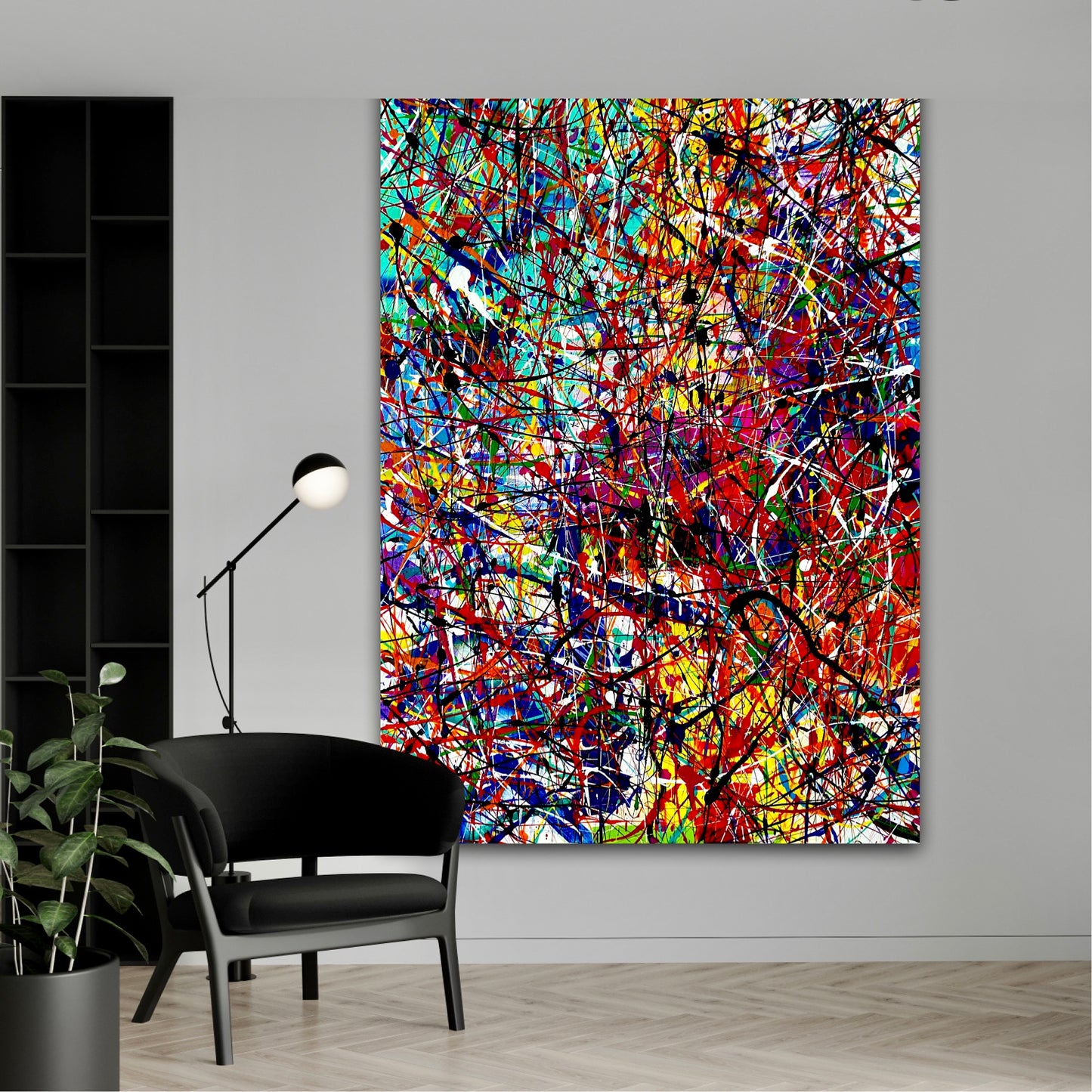 Rainy Day (24x36) - Abstract mixed media Jackson Pollock style canvas painting