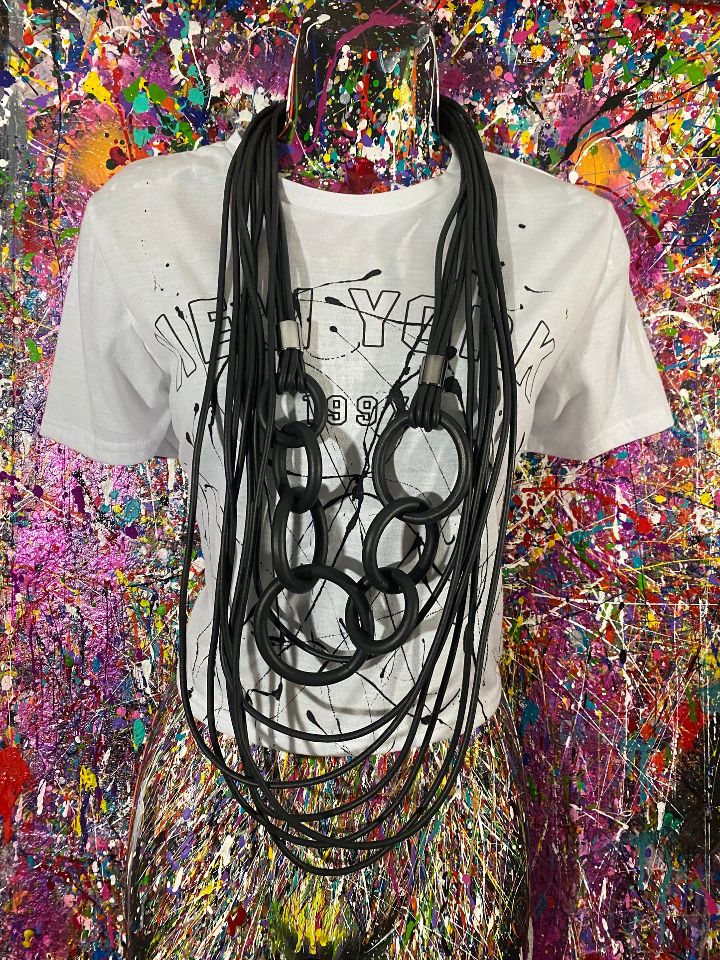 Pure Delicious! Super light weight black rubber statement necklaces (50")