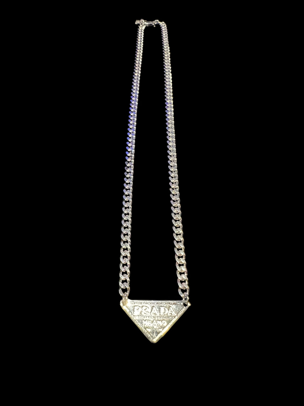 Unisex Silver Tone 21” Repurposed Prada Necklace 