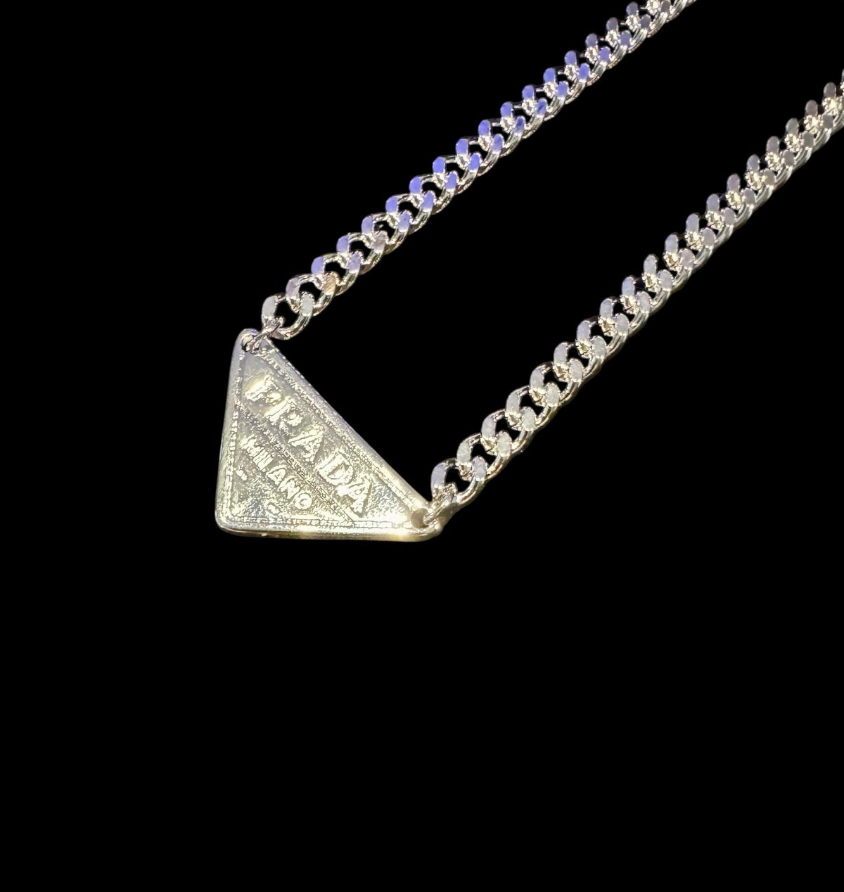 Unisex Silver Tone 21” Repurposed Prada Necklace 