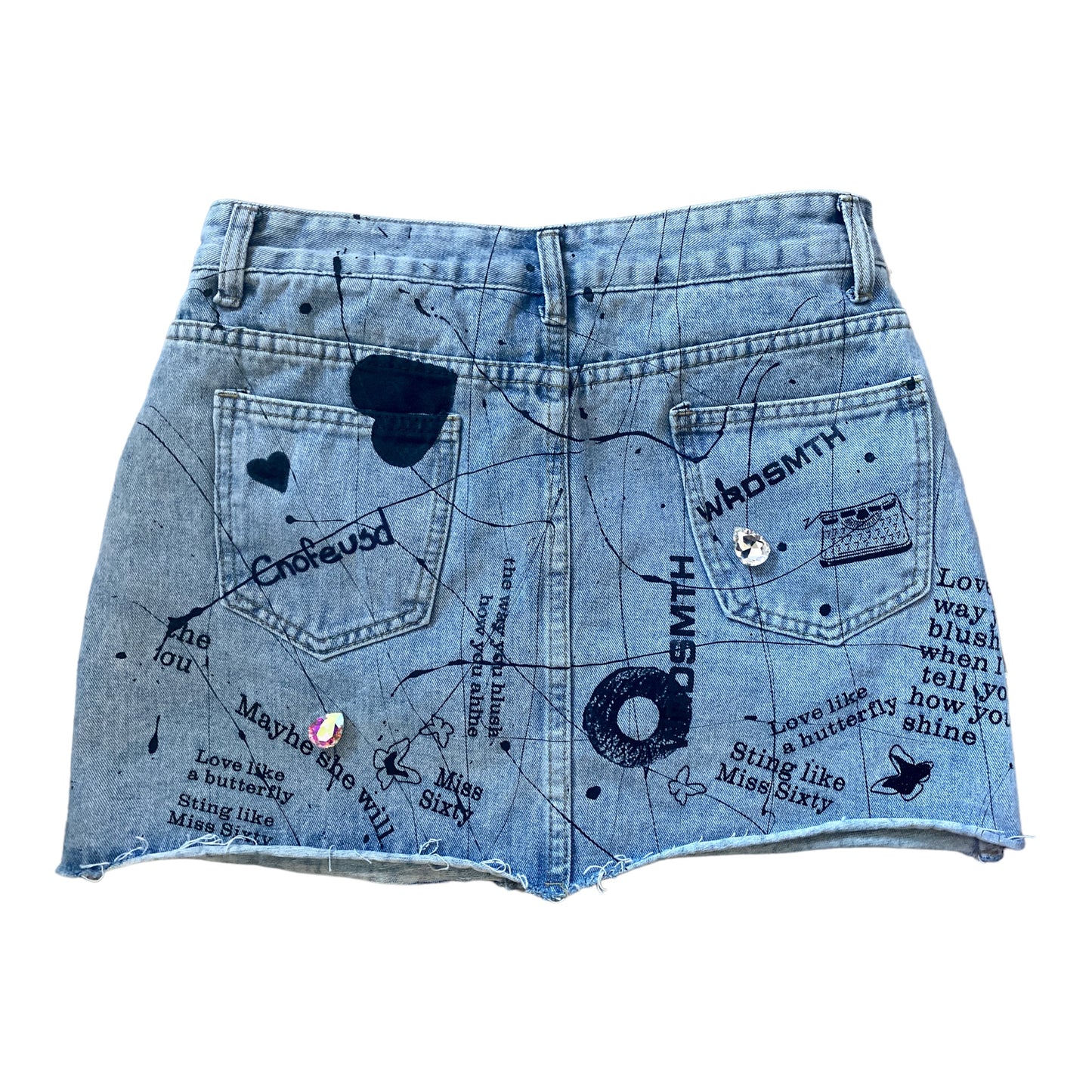 Wearable Art - Absolute Sparkle! Denim skirt with glass Austrian crystals (Size 4)