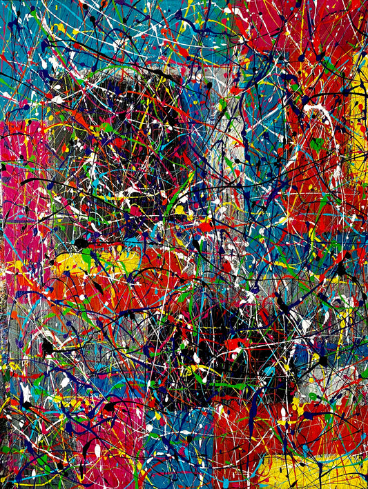 Spatter Painting Too (36x48) - Large abstract mixed media Jackson Pollock style canvas wall art painting