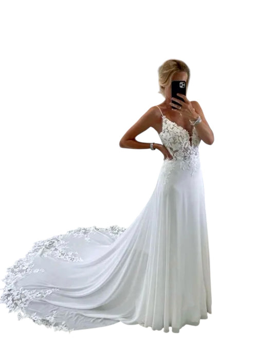 Custom Made: Absolutely Gorgeous Lace And Chiffon Sexy Designer A-Line Wedding Dress Prom Special Occasion Available In Many Colors 
