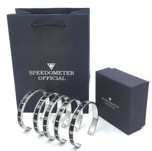 Unisex Speedometer Official Silver And Black Adjustable Cuff Bracelet 