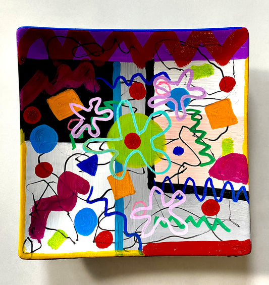 Square Plate (6.5x6.5) -Abstract graffiti hand painted