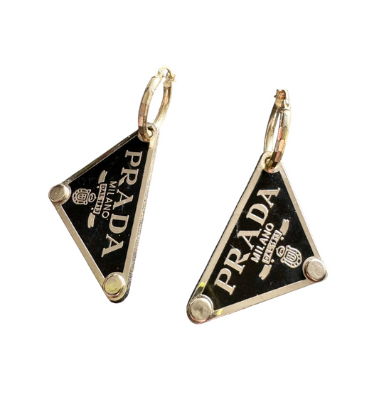 Repurposed Prada Triangle With Sterling Silver Hoops