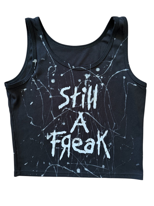 Still A Freak - Wearable Art Hand-Painted Black Women’s Cropped Tank Top by Dani Wilson - Size:Small