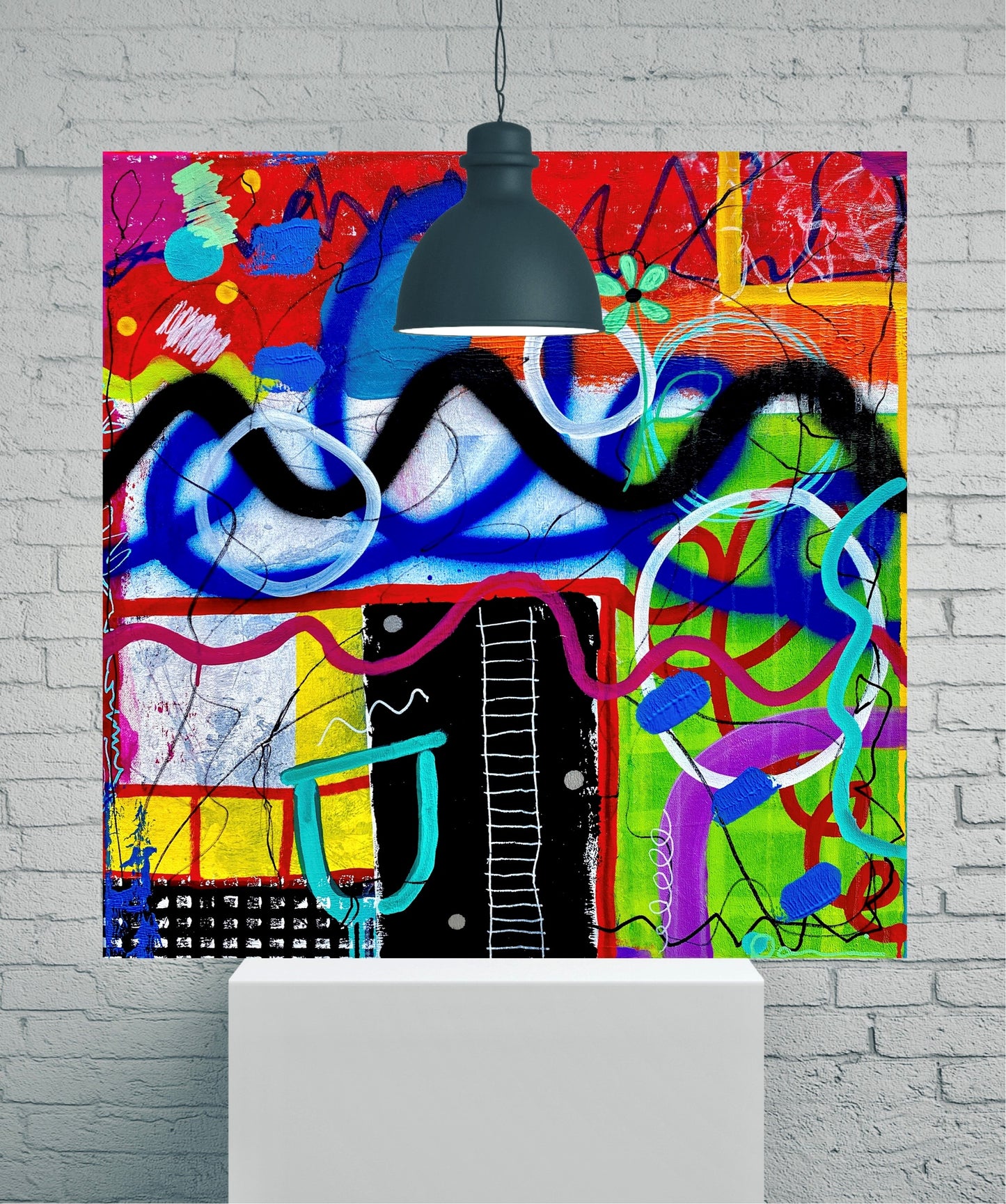 Sunday Afternoon (24x24) - Mixed media abstract graffiti style canvas painting