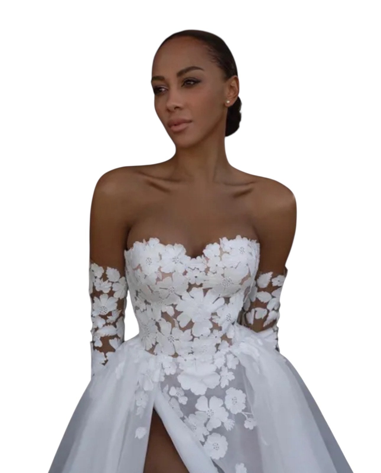 Custom Made: Absolutely Breathtaking Bohemian A-Line Designer Wedding Dress Bridal Gown With Sweetheart Sleeves And Slit