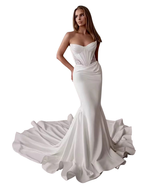 Custom Made: Designer Sleeveless Strapless Sequined Lace Trumpet Mermaid Wedding Dress