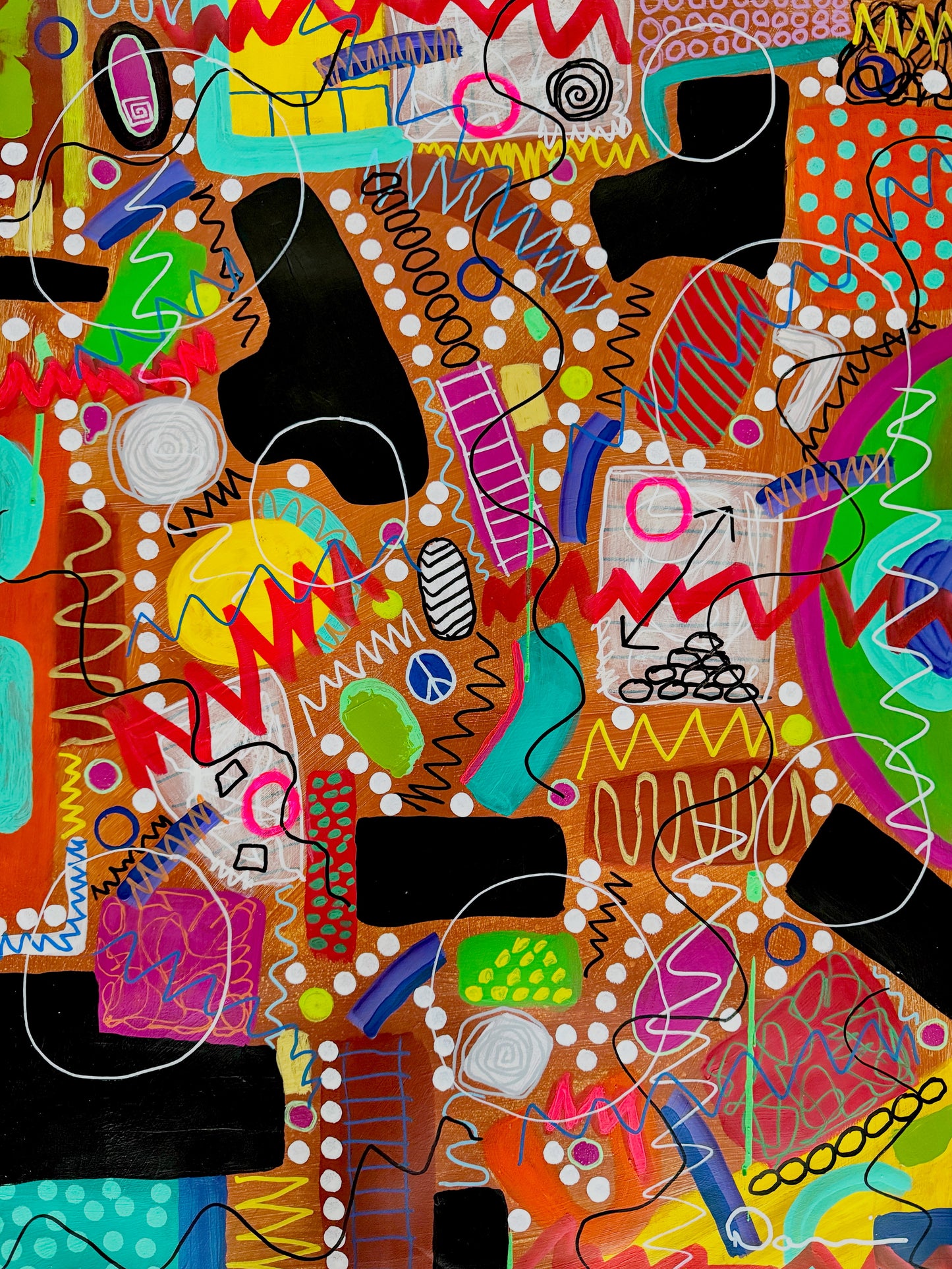 1-Featured - Unruly Happiness (22x30) - Original Abstract Painting Mixed Media On Yasutomo Art Mineral Paper by Dani Wilson