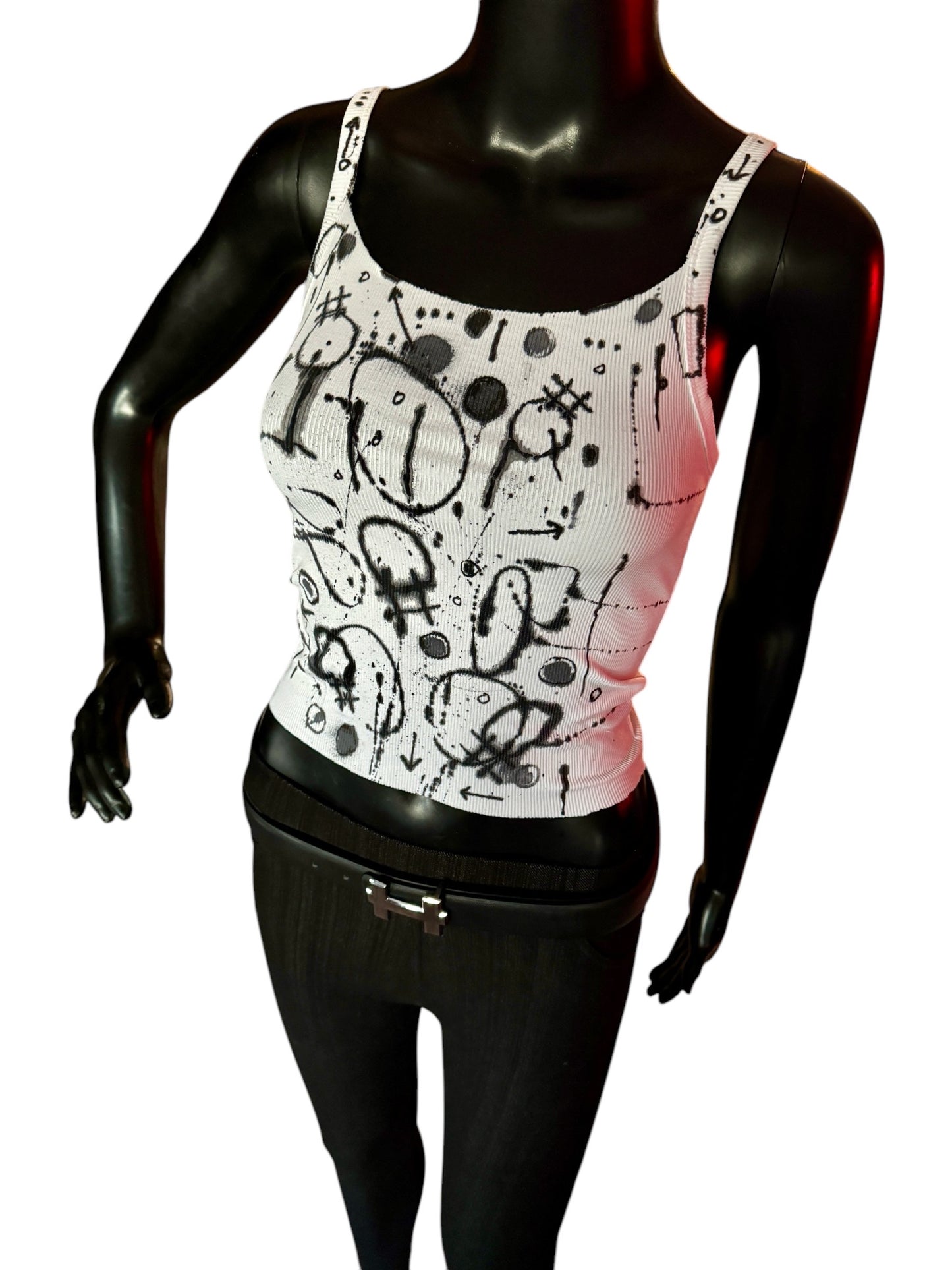 Urban Canvas - Wearable Art Hand Painted Cropped Tank Top (Size:XS)