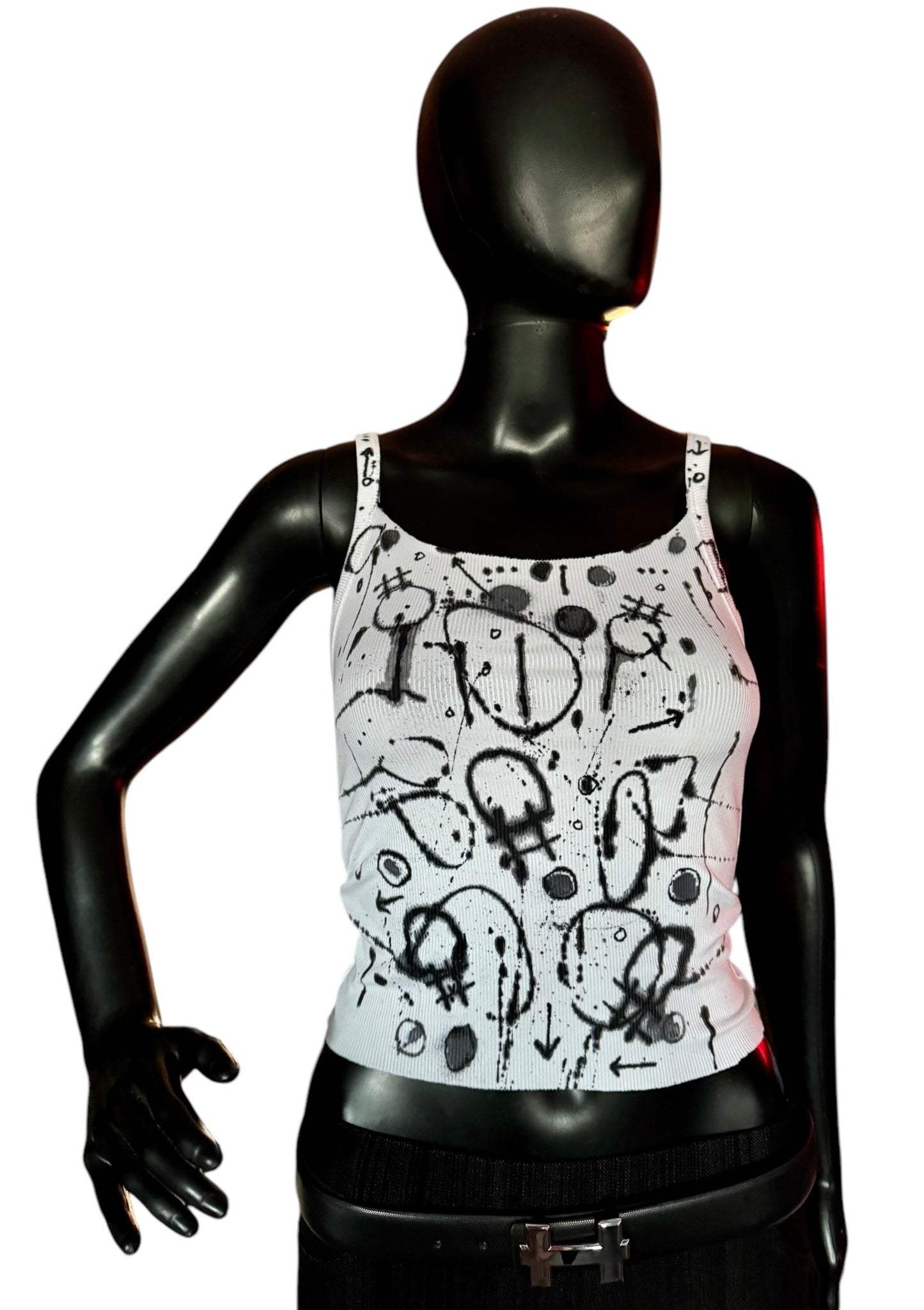 Urban Canvas - Wearable Art Hand Painted Cropped Tank Top (Size:XS)