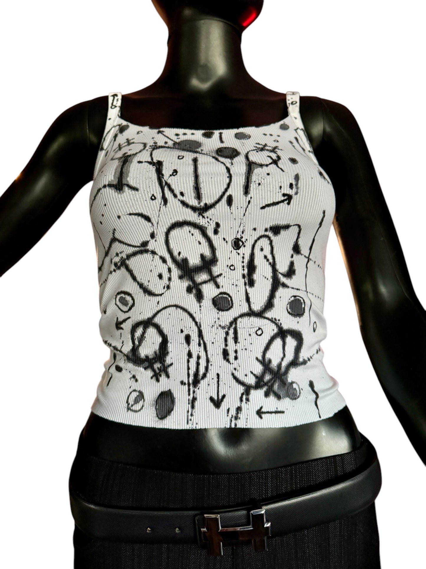 Urban Canvas - Wearable Art Hand Painted Cropped Tank Top (Size:XS)