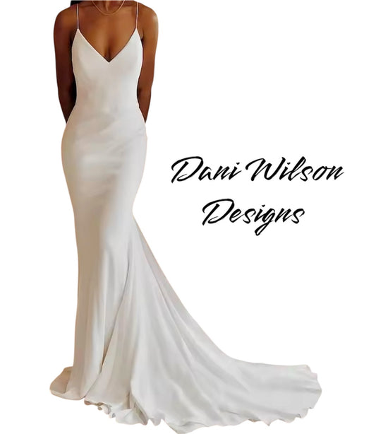 Custom Made: Handmade Simply Elegant Backless V-Neck Spaghetti Strap Formal Wedding Dress