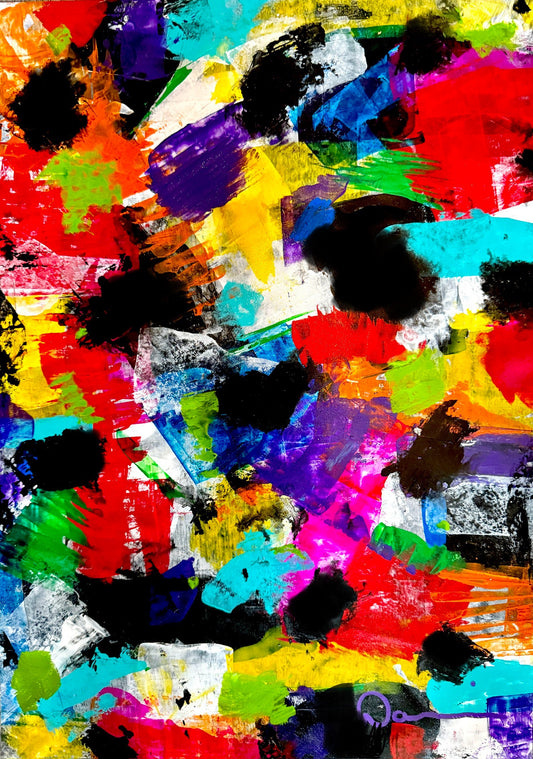 Strokes of Vibrance! (12x16) - Original Signed Colorful Abstract Expressionism Acrylic Painting by Dani Wilson on Yasutomo Mineral paper