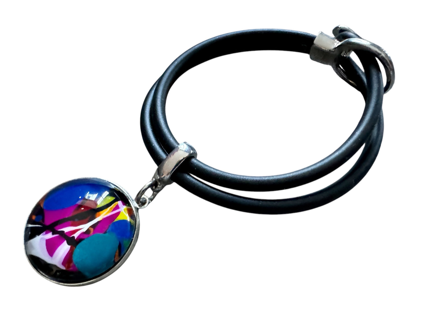 Vibrasphere- Hand painted 1" wearable art pendant bracelet with rubber band