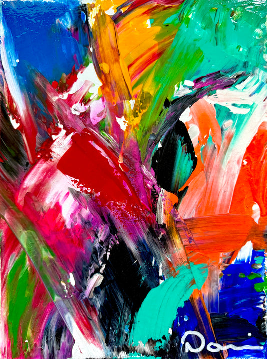 Vivid Cascade (9x12) - Original Abstract Hand-Painted Textured Acrylic On Canvas Signed Painting by Dani Wilson 