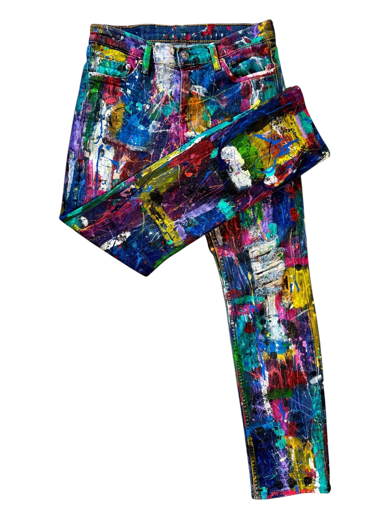 VividThreads - Wearable Art - Hand Painted One Of a Kind Jeans (Size:8)