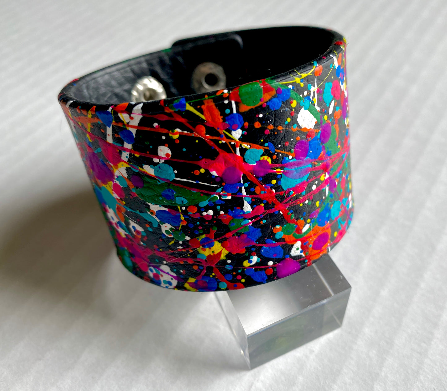 Wearable Art Statement Bracelet (1.5"x8.5") -Hand painted abstract leather adjustable