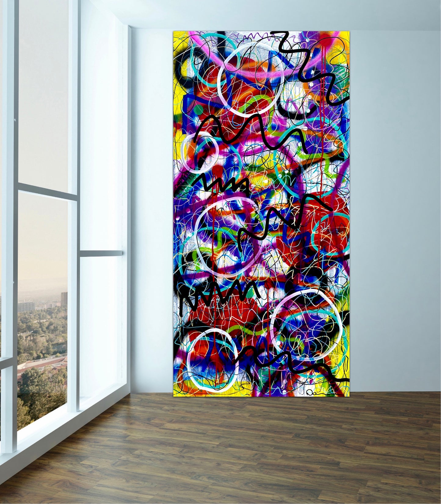 What's On Your Mind (24x48) - Abstract graffiti mixed media canvas painting