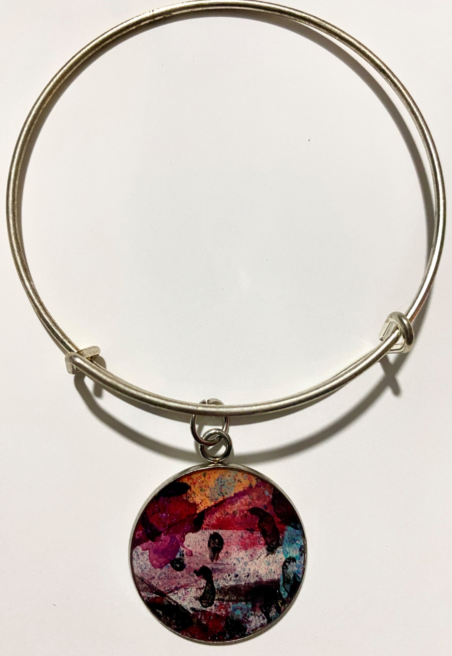 Wearable Art: Hand painted one of a kind 7” adjustable bracelet Sterling Silver plated