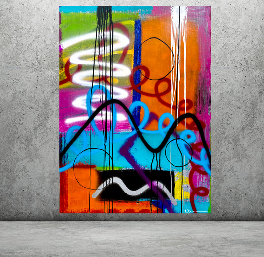 6-Featured - Fika (36x48) - Large abstract mixed media graffiti style canvas wall art painting