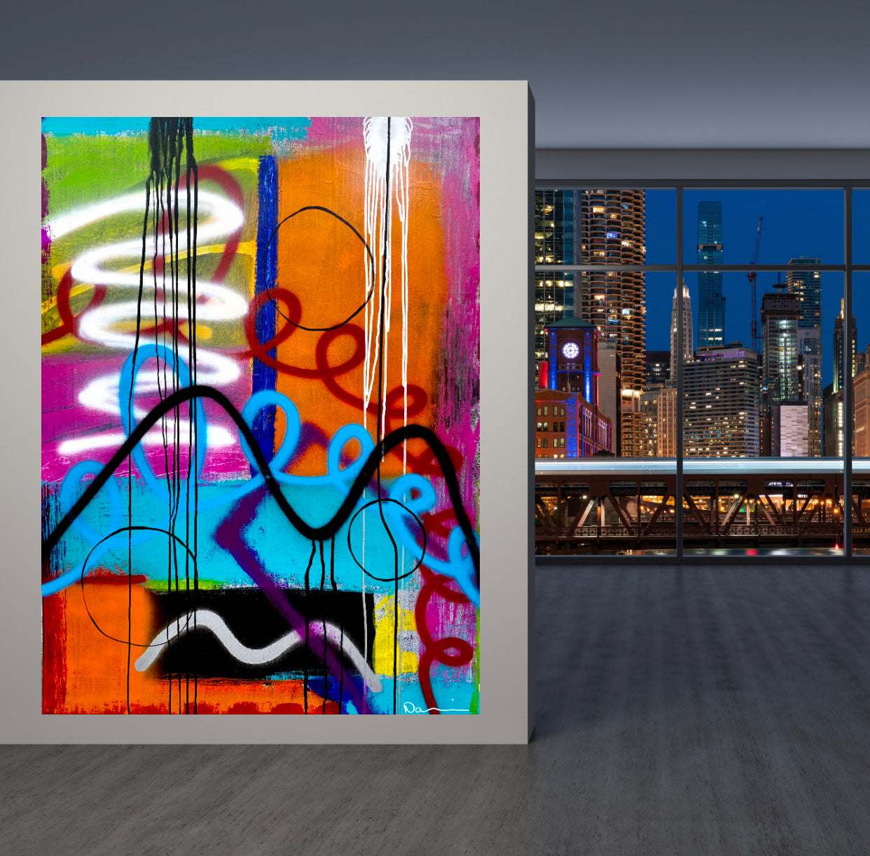 Fika (36x48) - Large abstract mixed media graffiti style canvas wall art painting