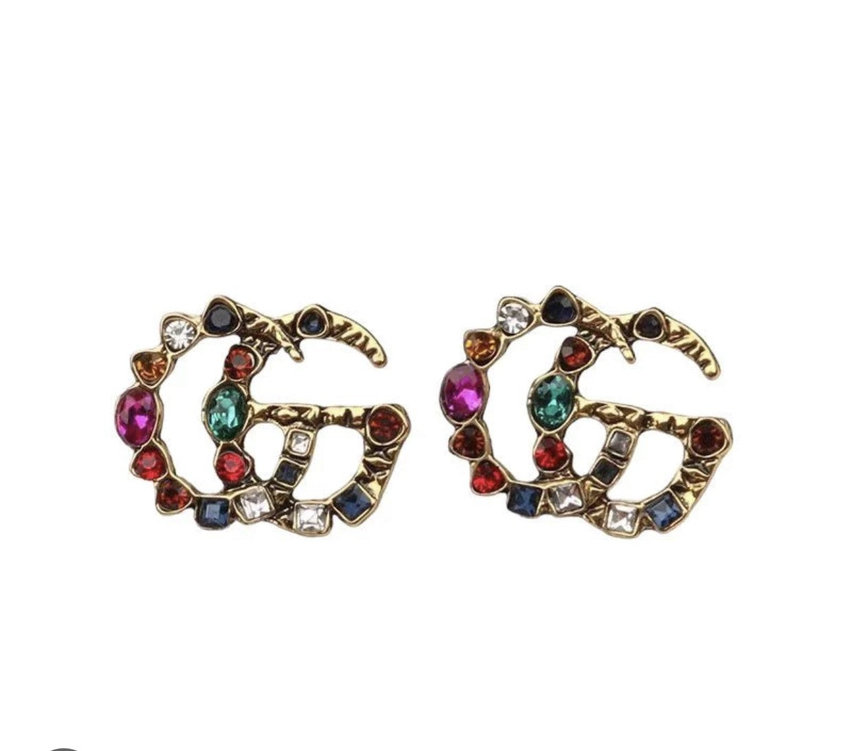 Multi Colored Crystal Double G Earrings .75”