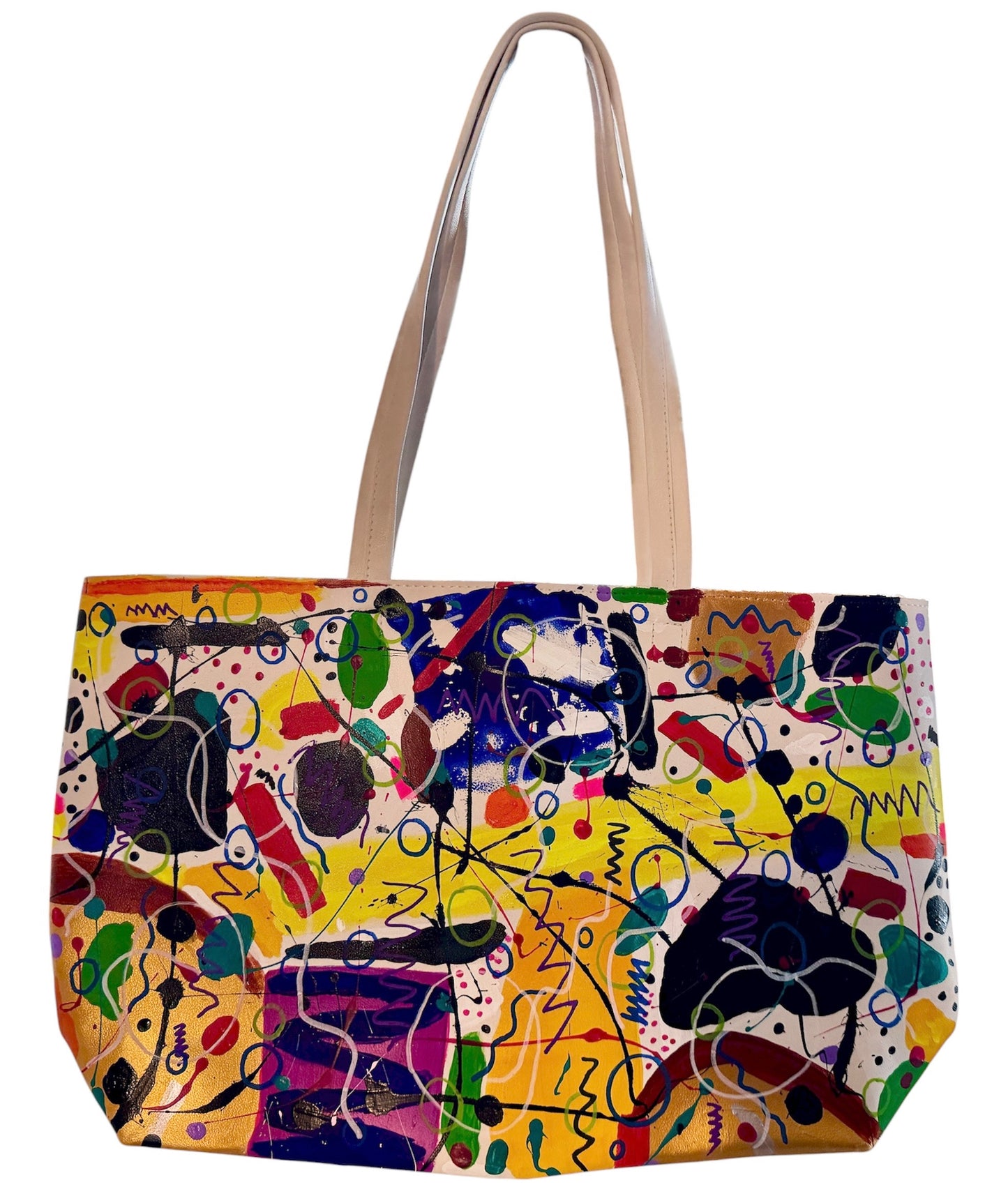 Hand-painted Vegan Leather Tote Bag (18.5x11)
