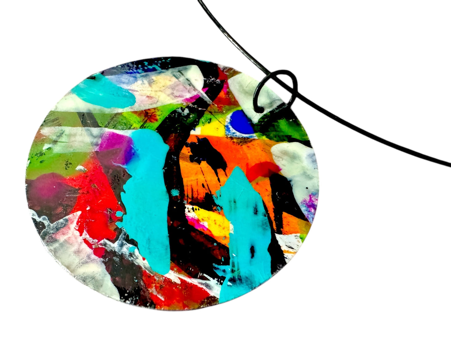 Vibrant Abstract Wearable Art Statement Necklace - 2" Pendant and 18" Chain