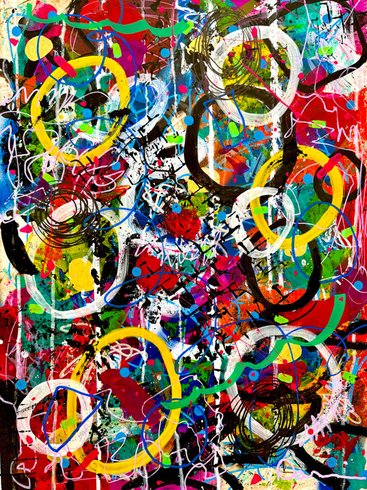 Chromatic Whirlwind 18x24 - Original Hand-Painted Mixed Media On Premium Art Paper Painting by Dani Wilson 